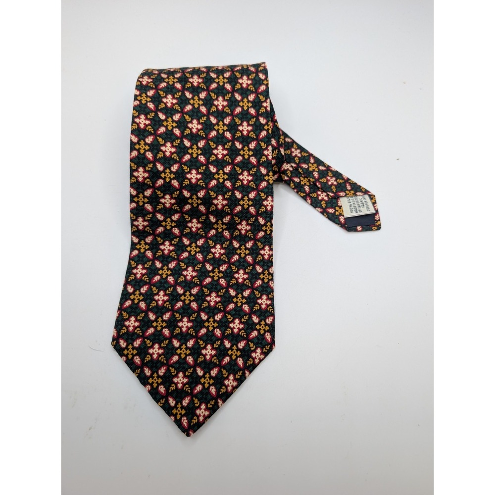 VTG New Gap Neck Tie 100% Silk Geometric‎ Floral Made In USA Green Gold Maroon